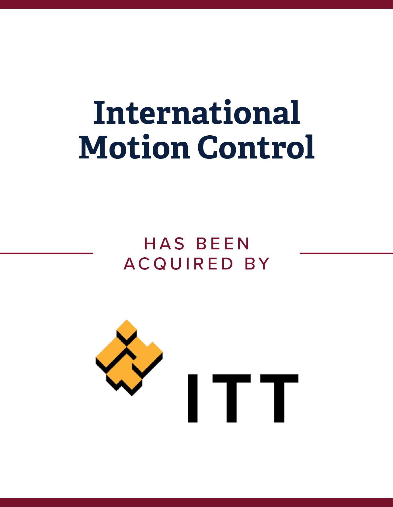 International Motion Control Transaction Tombstone