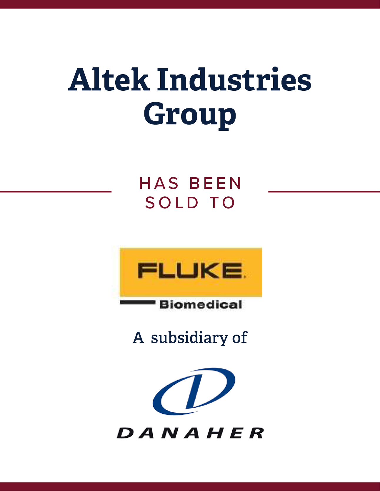 Altek Industries Group Transaction Tombstone
